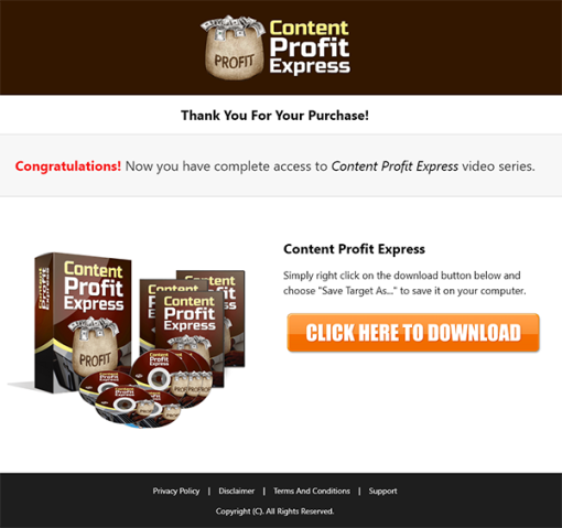Content Profit Express MRR Videos Salespage ty