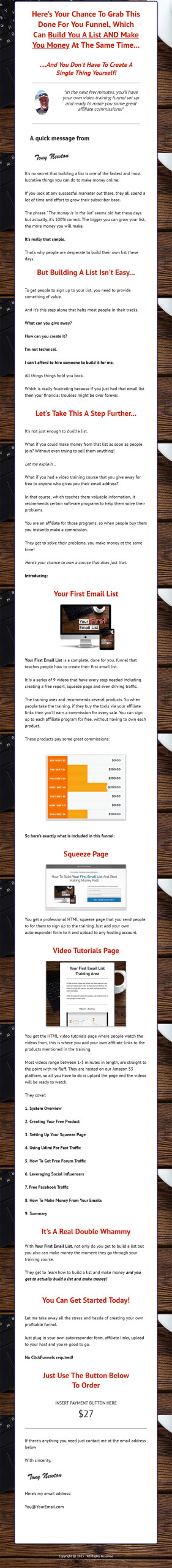 First Email List PLR Videos Sales Page