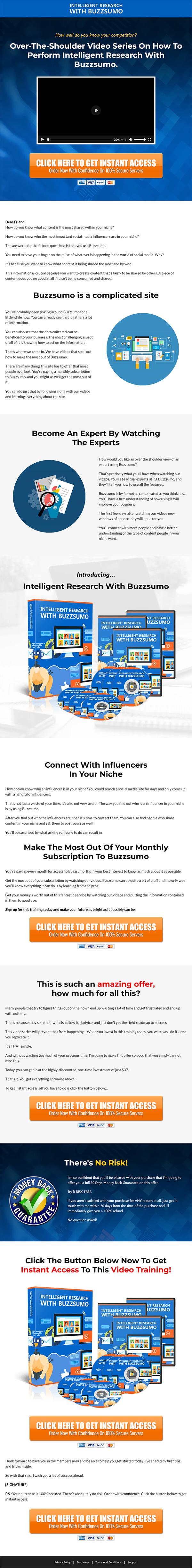 Intelligent Research with Buzzsumo MRR Videos Sales Page