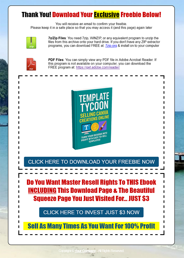 Template Tycoon PLR Ebook Squeeze Download Page