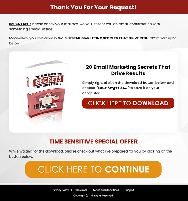 20 Email Marketing Secrets PLR Report Optin Thank You