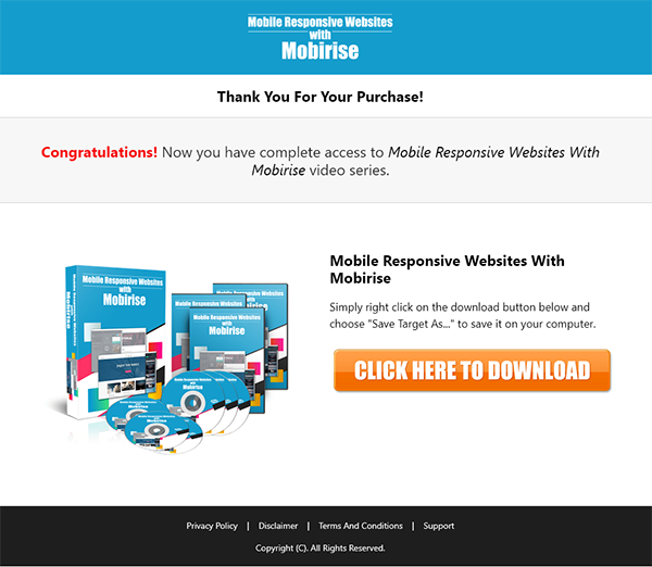 Mobile Responsive Sites with Mobirise MRR Videos Thank You Page