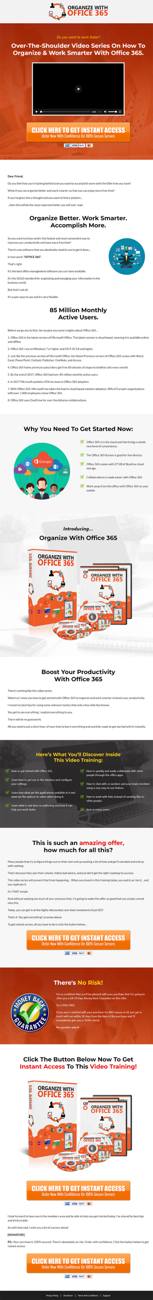 Organize with Office 365 MRR Videos Sales Page