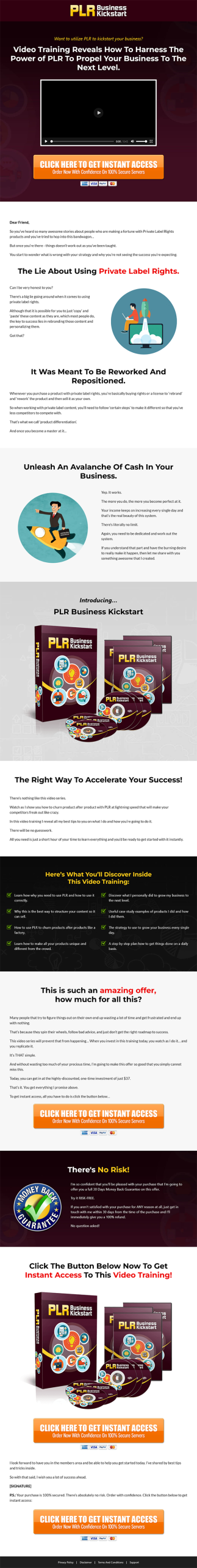 PLR Business Kickstart MRR Videos Sales Page