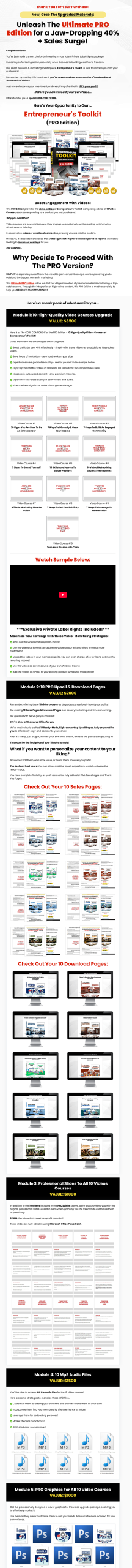 Entrepreneur's Toolkit PLR Reports Package Upsell Page