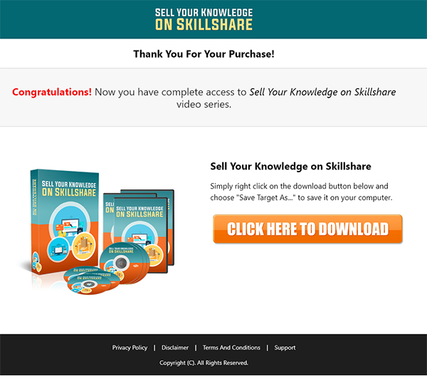 Sell Your Knowledge on Skillshare MRR Videos Thank You Page