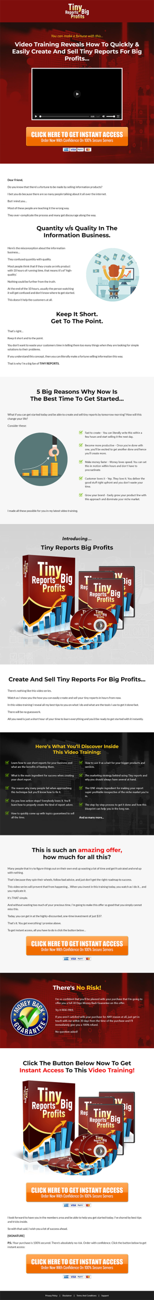 Tiny Reports Big Profits MRR Videos Sales Page