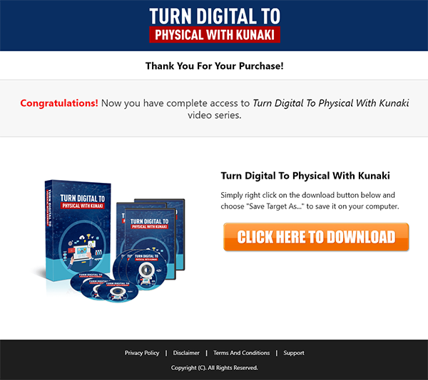 Turn Digital to Physical Kunaki MRR Videos Thank You Page