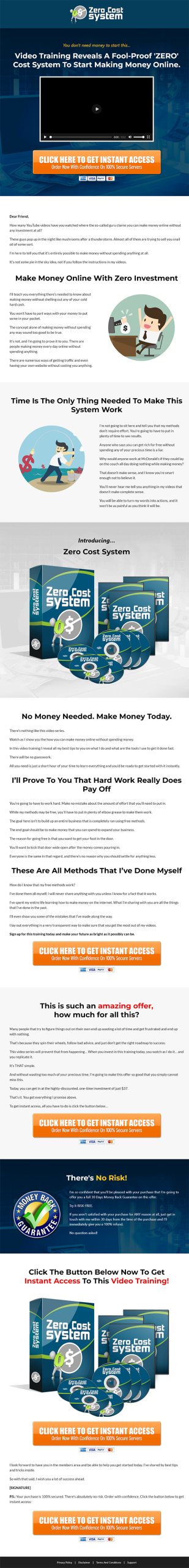 Zero Cost System MRR Videos Sales Page