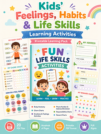 Kids Feelings Habits Life Skills Worksheets PLR