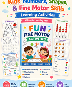 Kids Number Shapes Fine Motor Skills Worksheets PLR
