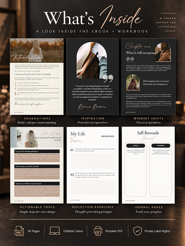 The Beauty of Self Acceptance Ebook and Workbook PLR What's Included