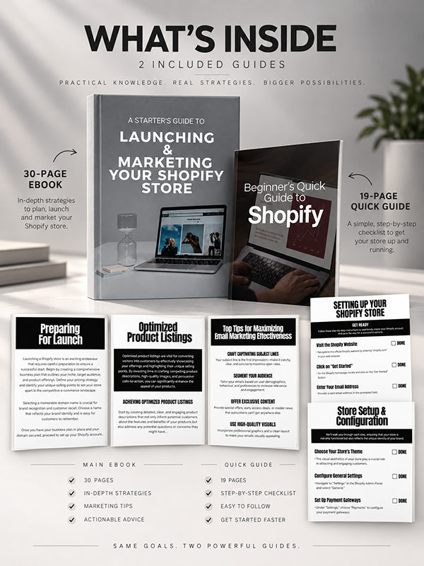 Launching and Marketing Shopify Store Ebook and Quick Guide Bundle PLR Includes