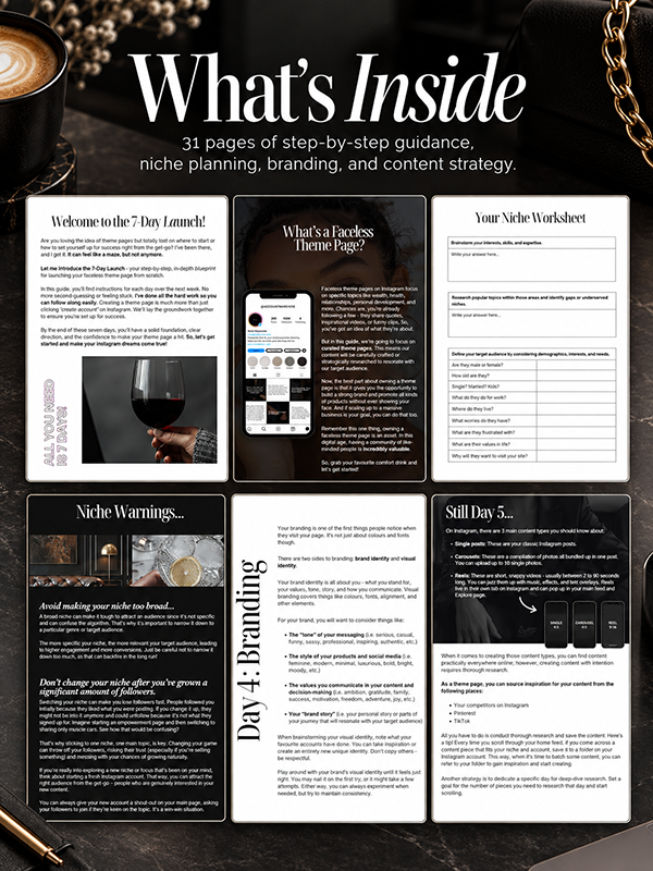 Launch a Faceless Instagram Theme Page Ebook PLR What's Included
